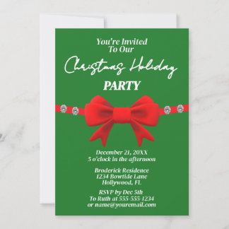 Invitación Diamond & Red Bow Holiday Christmas Party 