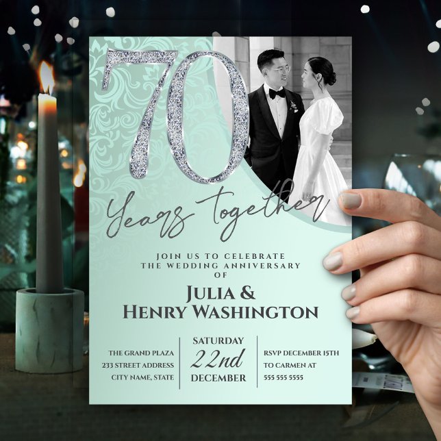 Invitación Diamond Texture Text 70th Wedding Anniversary  (Subido por el creador)