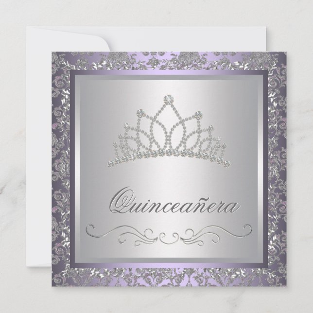 Invitación Diamond Tiara Purple Quinceanera (Anverso)