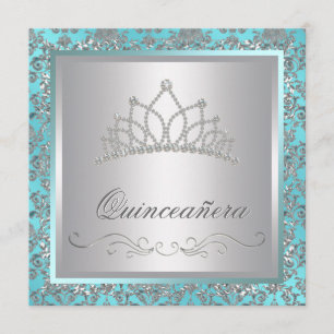 Invitación Diamond Tiara Verde azulado Blue Damask Verde azul