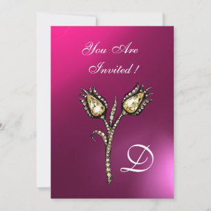 Invitación DIAMOND TULIPS MONOGRAM, Ametismo Púrpura Rosa