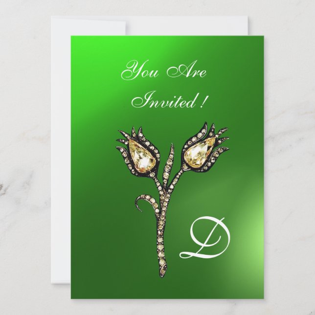 Invitación DIAMOND TULIPS MONOGRAM ,Esmeralda verde (Anverso)