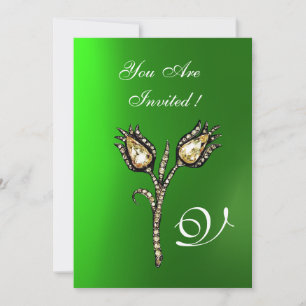 Invitación DIAMOND TULIPS MONOGRAM ,Esmeralda verde