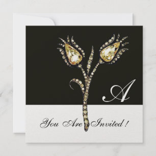 Invitación DIAMOND TULIPS MONOGRAM ,Ice Metálico