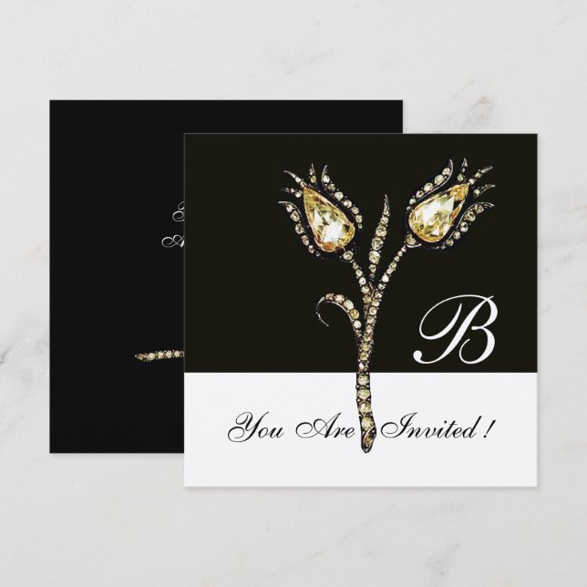 Invitación DIAMOND TULIPS MONOGRAM ,Silver Metallic (Anverso / Reverso)