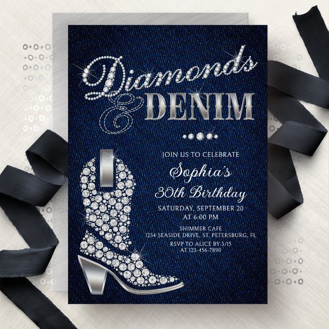 Invitación Diamonds Denim Western Birthday (Subido por el creador)