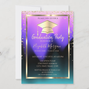 Invitación Diamonds Gold Grad Cap Ombre Graduación 