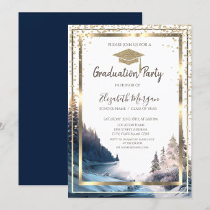 Invitación Diamonds Gold Toga de Graduación Paisaje Graduació