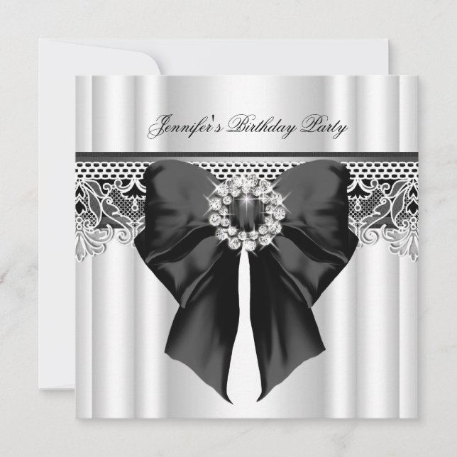 Invitación Diamonds Lace Image Birday Party Black White (Anverso)