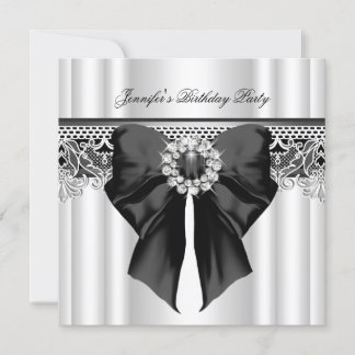 Invitación Diamonds Lace Image Birday Party Black White