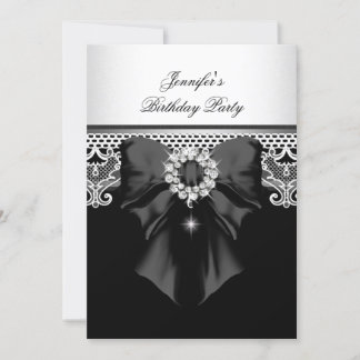 Invitación Diamonds Lace Image Birday Party Black White
