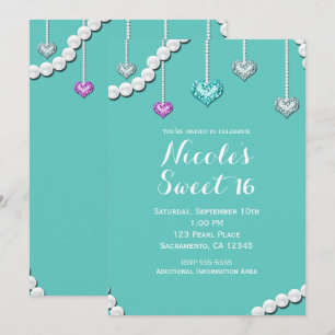 Invitación Diamonds & Pearls Bling Joyas Glam Fiesta de Cumpl