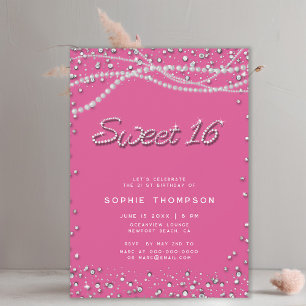 Invitación Diamonds Pearls Bonito Girly rosa elegante dulce 1