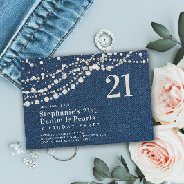 Invitación Diamonds Pearls Denim Elegant Classy 21º cumpleaño