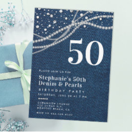 Invitación Diamonds Pearls Denim Elegant Classy 50 cumpleaños