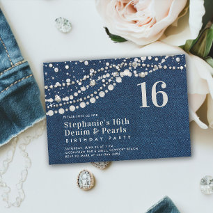 Invitación Diamonds Pearls Denim Elegant Moda elegante dulce
