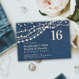 Invitación Diamonds Pearls Denim Elegant Moda elegante dulce 