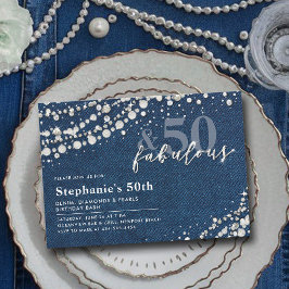 Invitación Diamonds Pearls Denim Moda Fabulous 50th Birthday