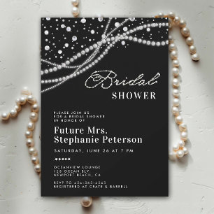 Invitación Diamonds Pearls Elegant Black Bridal Shower