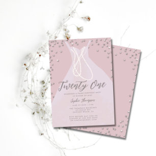 Invitación Diamonds Pearls Elegant Vestido Rosa 21st Bday Bas