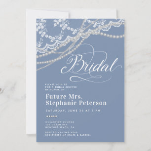 Invitación Diamonds Pearls Lace Algo Azul Ducha De Novias