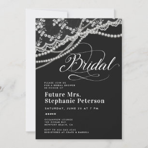 Invitación Diamonds Pearls Lace Black White Bridal Shower