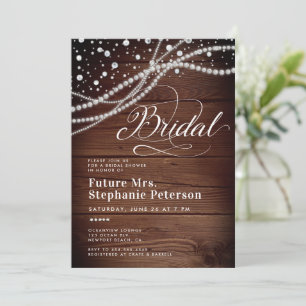 Invitación Diamonds Pearls Moda de madera rústica Sra. Bridal