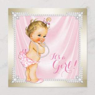 Invitación Diamonds Pearls Pink Gold Girona Baby Shower