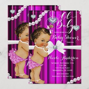 Invitación Diamonds & Pearls Rosa Antiguo Baby Shower