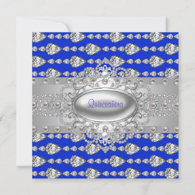Invitación Diamonds Pearls Royal Blue Birthday Party (Anverso)