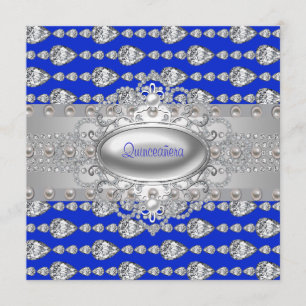 Invitación Diamonds Pearls Royal Blue Birthday Party