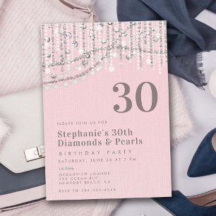 Invitación Diamonds Pearls Vintage Pink Elegant 30 cumpleaños