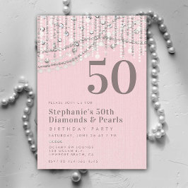 Invitación Diamonds Pearls Vintage Pink Elegant 50 cumpleaños