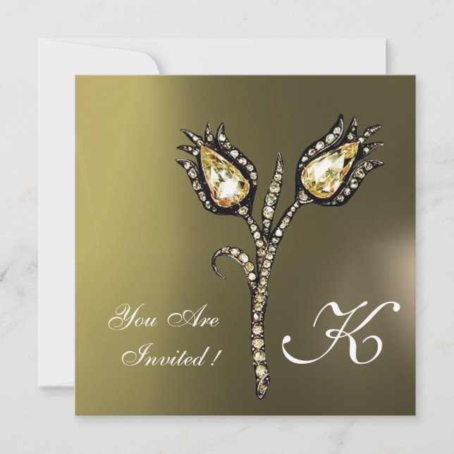 Invitación DIAMONTE TULIPS MONOGRAM ,Agante gris (Anverso)