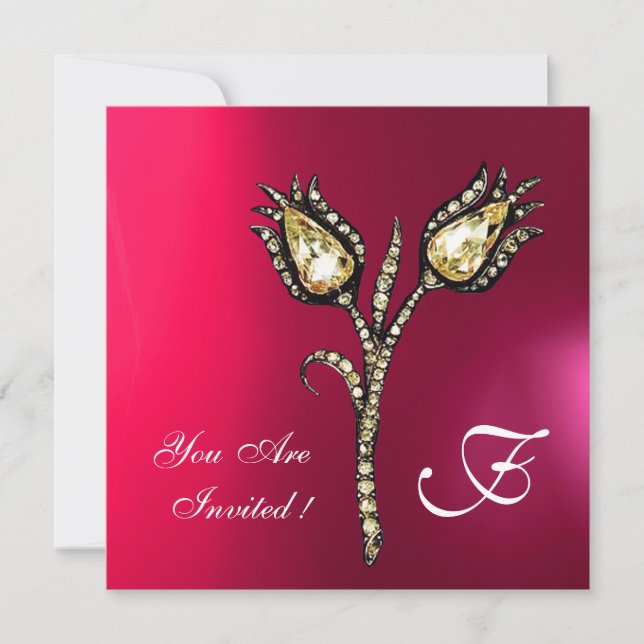 Invitación DIAMONTE TULIPS MONOGRAM ,Púrpura de fucsia rosa (Anverso)
