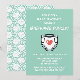 Invitación Diaper Con Baby Shower De Corazón Rojo