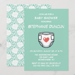 Invitación Diaper Con Baby Shower De Corazón Rojo