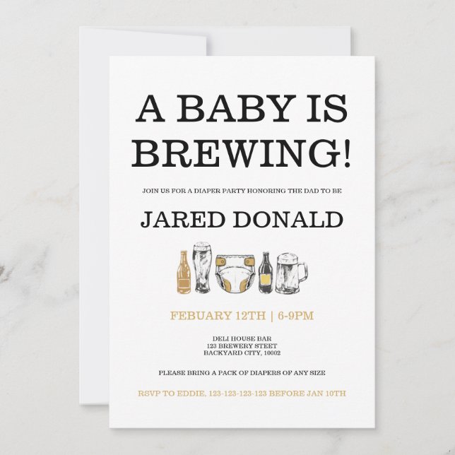 Invitación Diaper Kegger Invitation Beer & Diapers Dad Shower (Anverso)
