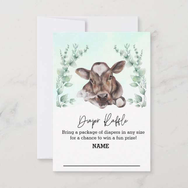 Invitación Diaper Raffle Baby Shower Cow Eucalyptus Farm (Anverso)