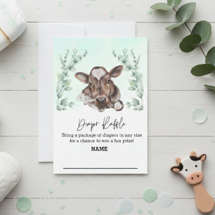 Invitación Diaper Raffle Baby Shower Cow Eucalyptus Farm