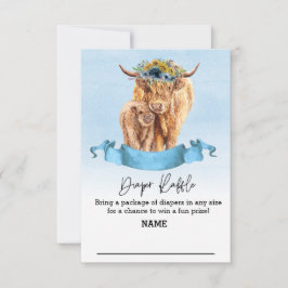 Invitación Diaper Raffle Blue boy Highland Cow Baby Shower