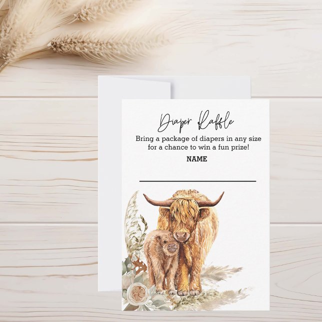 Invitación Diaper Raffle Boho Highland Cow Baby Shower (Subido por el creador)