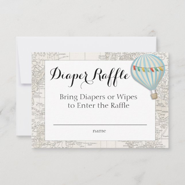 Invitación Diaper Raffle Card Hot Air Balloon Boy (Anverso)