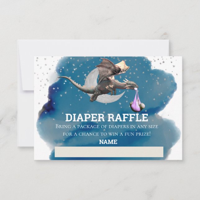 Invitación Diaper Raffle Estrella Plateada Dragón Rosa (Anverso)