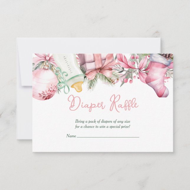 Invitación Diaper Raffle Navidades Santa Pink Baby Shower (Anverso)