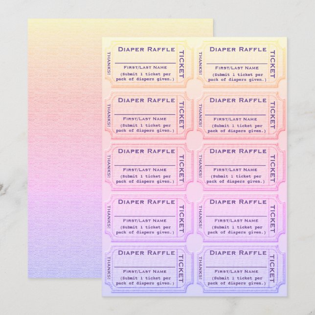 Invitación Diaper Raffle Tickets Cuestan Baby Shower Arcoiris (Anverso / Reverso)