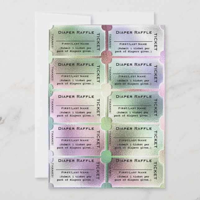 Invitación Diaper Raffle Tickets Cuestan Baby Shower Arcoiris (Anverso)