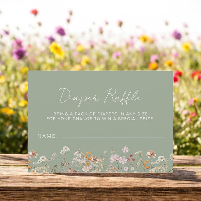 Invitación Diaper Raffle Wildflower Sage Green Baby Shower (Subido por el creador)