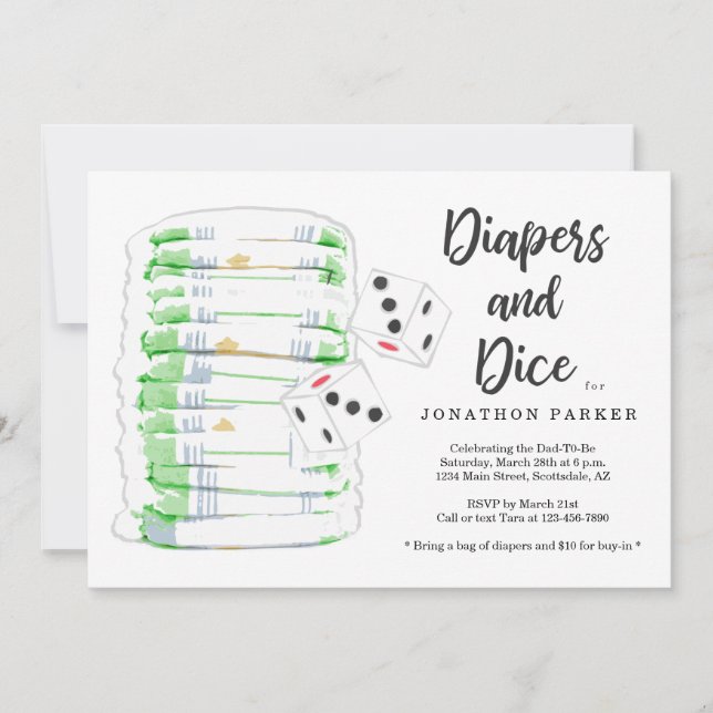 Invitación Diapers and Dice - Fiesta de pañales para chicos / (Anverso)