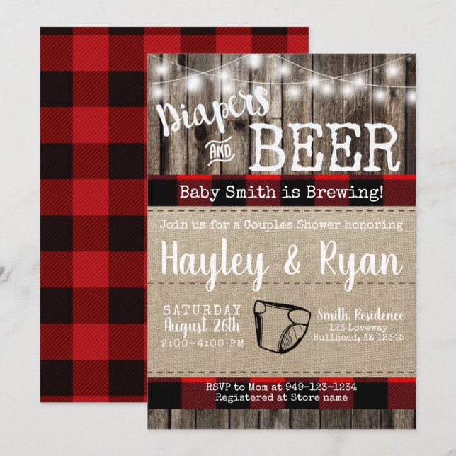 Invitación Diapers & Beer Búfalo Plantado Bebé Parejas Ducha (Anverso / Reverso)
